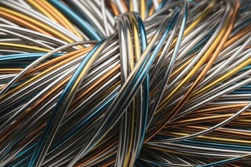 Vibrant colorful wires in tangled modern technology background