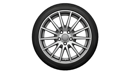 Obraz premium A modern car alloy wheel and tire isolated on a black background