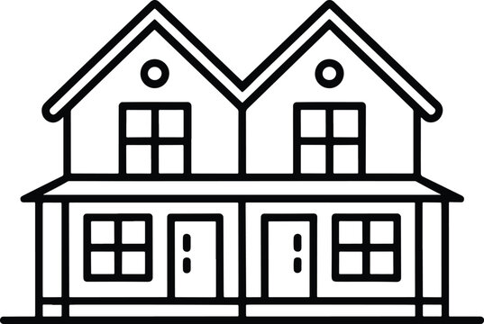 Duplex House Outline Vector Illustration Two Units