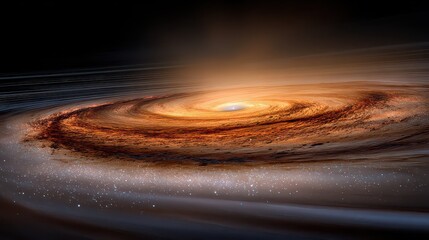 Detailed Orange Spiral Galaxy Illustration with Swirling Arms Against Dark Starry Background, High Resolution Space Phenomenon Concept, Scientific