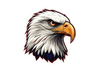 Fierce bald eagle head illustration with intense gaze and detailed feathers on black background