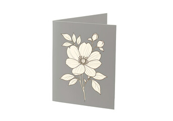 A folded greeting card featuring an elegant cream-colored flower illustration on a gray background