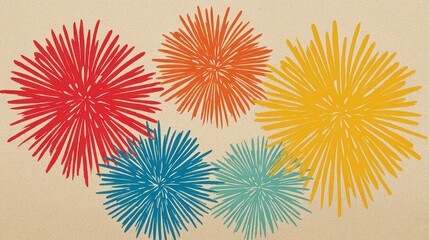 Festive Multicolored Starburst Pattern on Tan Background Illustration