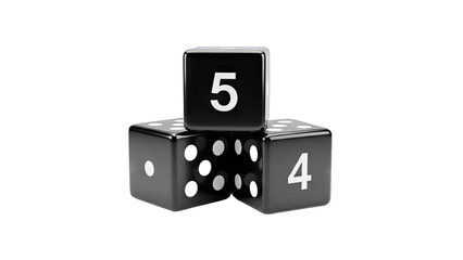 Black Dice Stacked with Numbers on White Background