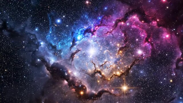 A glowing planet Earth floats within a deep cosmic galaxy filled with shimmering stars, a colorful nebula, and the infinite light of a distant supernova across the dark outer space universe