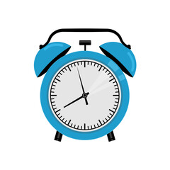 Blue vintage alarm clock, isolated - vector illustration