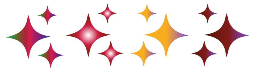 Colorful Sparkle Star Shape Icon Set in Flat Vector Style for Decoration, Celebration and Creative Design
