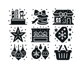 Snowy Holiday Card Icons. Holiday cards illustrated with snowy scenes. Filled icon set of holiday cards