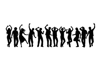 Silhouette of Energetic People Dancing and Celebrating Together in a Group.