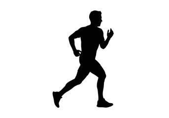 Silhouette of a Man Running Isolated on White Background.