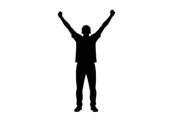 Silhouette of a Man with Arms Raised in Victory or Celebration.