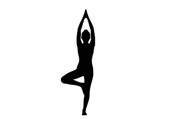 Silhouette of Woman in Tree Pose Yoga Position.