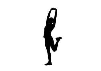 Silhouette of a Woman Stretching with Leg Raised.