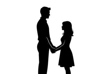 Silhouette of a Couple Holding Hands Facing Each Other in Love and Connection.
