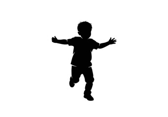 Silhouette of a Running Boy with Open Arms T-Shirt and Pants.