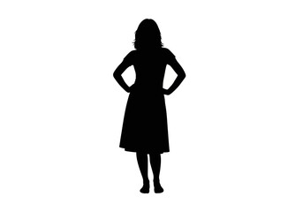 Silhouette of a Woman with Hands on Hips Wearing a Dress.