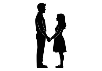 Silhouette of a Couple Holding Hands Facing Each Other.