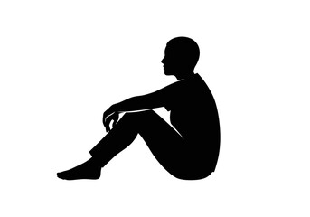 Silhouette of a Person Sitting with Knees Up and Arms Resting on Legs.