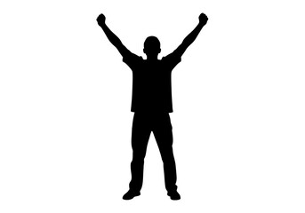 Silhouette of a Man with Arms Raised in Celebration.