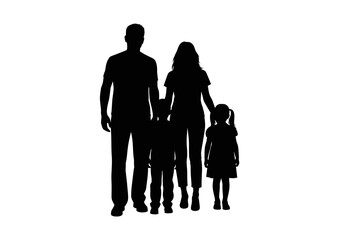 Silhouette of a Family of Four Holding Hands.
