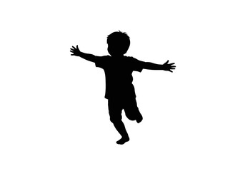Silhouette of a Boy Running with Arms Outstretched.