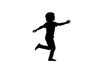 Silhouette of a Young Boy Running with Arms Outstretched.