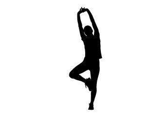 Silhouette of Woman in Tree Pose Yoga Position.