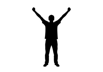 Silhouette of a Man with Arms Raised in Celebration.