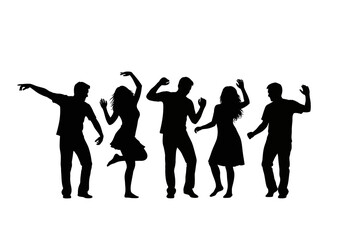 Obraz premium Silhouette of Five People Dancing and Celebrating Together in a Group.
