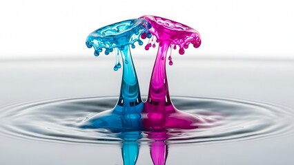 "Vibrant Blue and Pink Water Drop Collision Art"