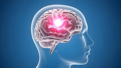 Medical animation showing the human brain with a highlighted pain area, illustrating neurological activity, headache, or brain disorder concepts.