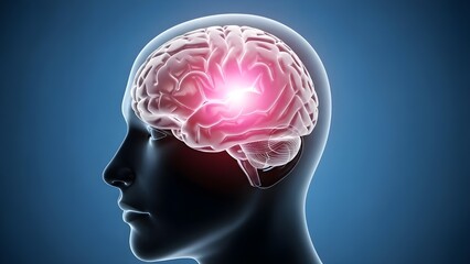 Medical visualization of brain inflammation inside a human head, representing neurological disorders and brain health concepts.