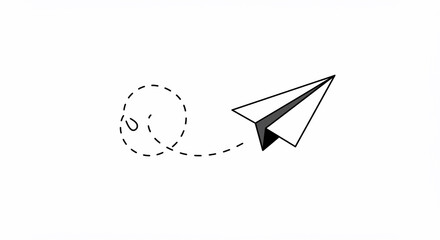 Paper airplane with dotted path on white background