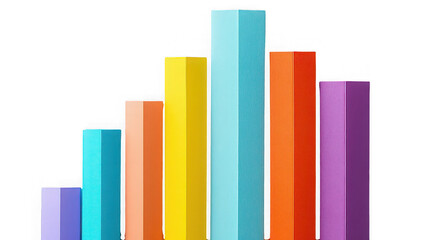 3D Vibrant Colorful Bar Graph Illustration Representing Financial Growth and Data Analytics Isolated on White