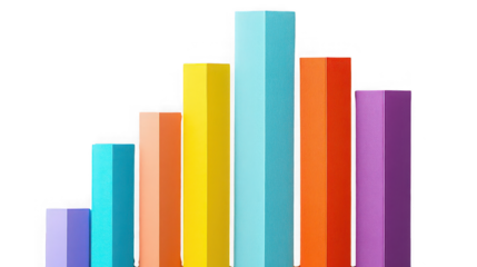 3D Vibrant Colorful Bar Graph Illustration Representing Financial Growth and Data Analytics Isolated on White