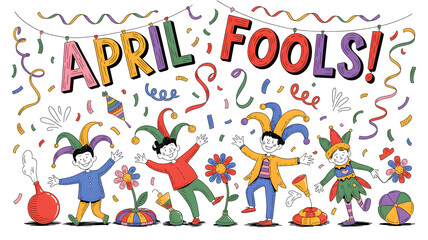 Naklejka premium April fools day celebration with jester characters