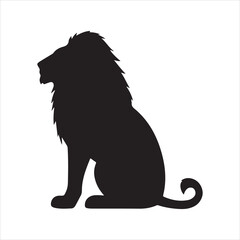 sitting lion side view vector icon. Elegant black lion logo design element. A majestic wild cat sitting in a regal pose.