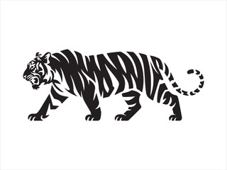 Simple Design of Silhouette of Tiger Walking Vector illustration