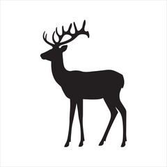 Black silhouette of a deer with antlers vector, deer vector illustration