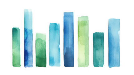 Abstract Watercolor Bar Chart Graphic with Blue and Green Gradient Textures