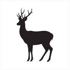 Black silhouette of a deer with antlers vector, deer vector illustration