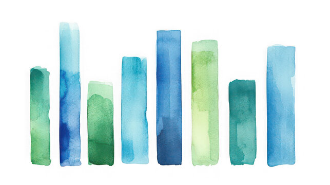 Abstract Watercolor Bar Chart Graphic with Blue and Green Gradient Textures - Powered by Adobe