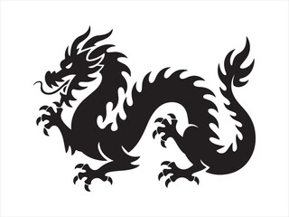 dragon silhouette, chinese dragon icon silhouette vector with white background