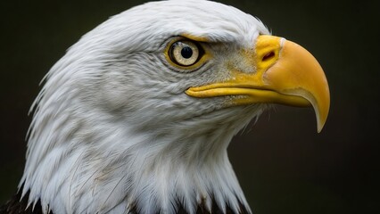 Obraz premium Majestic Bald Eagle Portrait with Sharp Detail and Intense Gaze on Dark Background