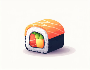 Single Sushi Roll Vector Illustration Isolated on White Background © Vita
