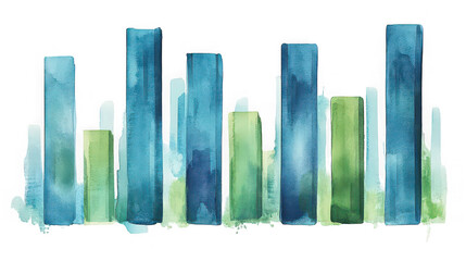 Abstract Watercolor Bar Chart Graphic with Blue and Green Gradient Textures