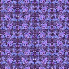 Hand drawn watercolor blue and lilac frost pattern seamless pattern. Winter Illustration isolated on dark background. Can be used for textile fabric and other printed products