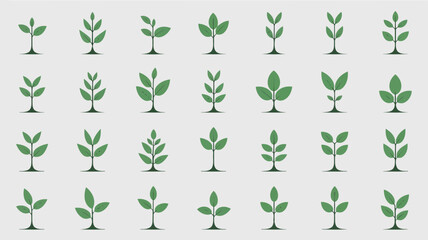 Collection of various green plant illustrations with different leaf shapes and sizes, isolated on