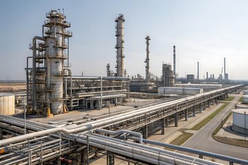 Obraz premium Large industrial plant with many pipes and tanks