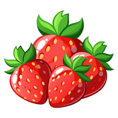 Fresh Red Strawberries with Green Leaves Vector Illustration